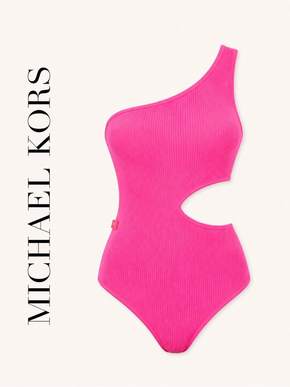 Michael Kors Cerise Pink One Shoulder Cutout Swimsuit Size 12 NWT